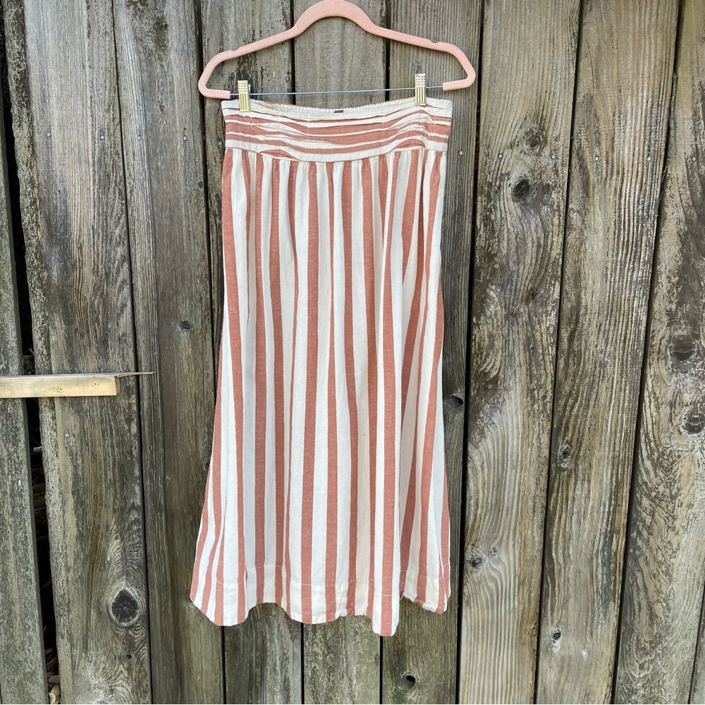 Free People Canyon Cotton Linen Blend Striped Midi Skirt Pockets Cottagecore | L - Picture 3 of 16